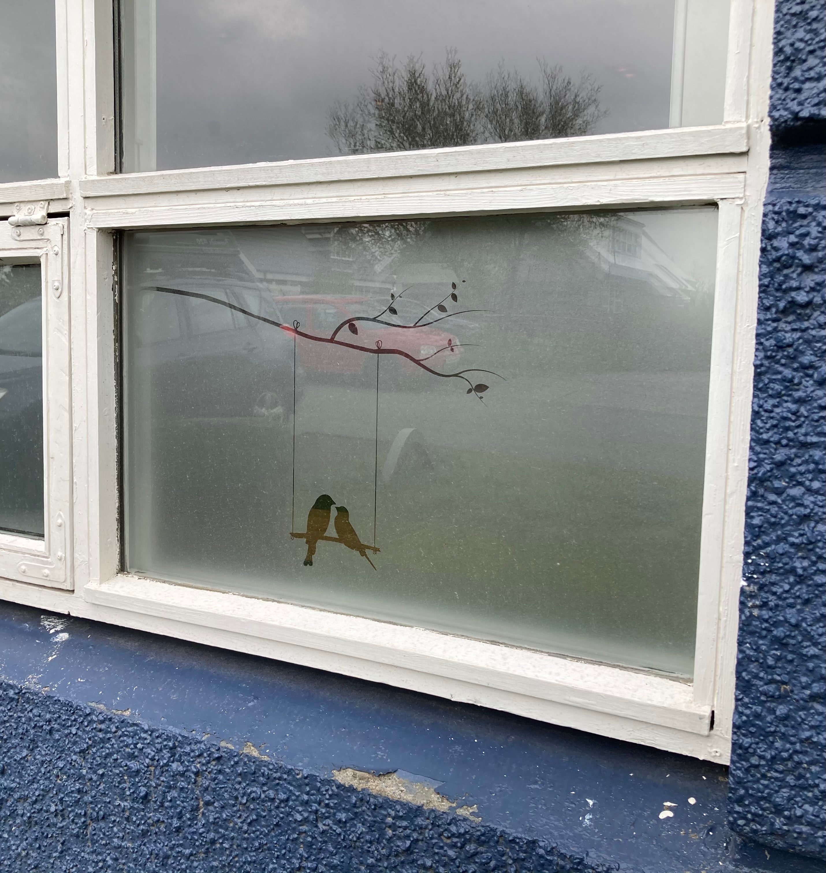 Frosted Window Film | Tree branch with birds on a swing| S07