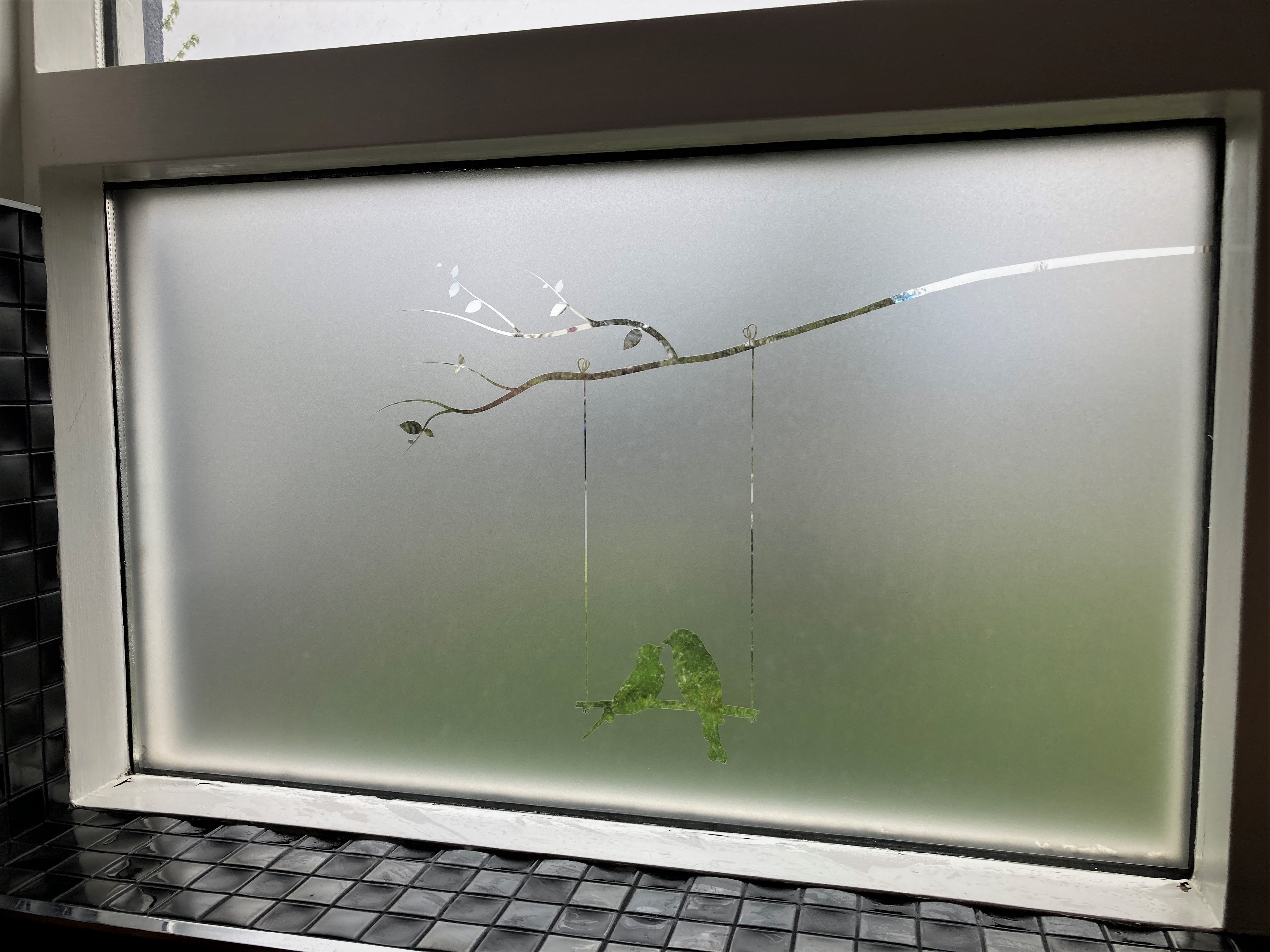 Frosted Window Film | Tree branch with birds on a swing| S07